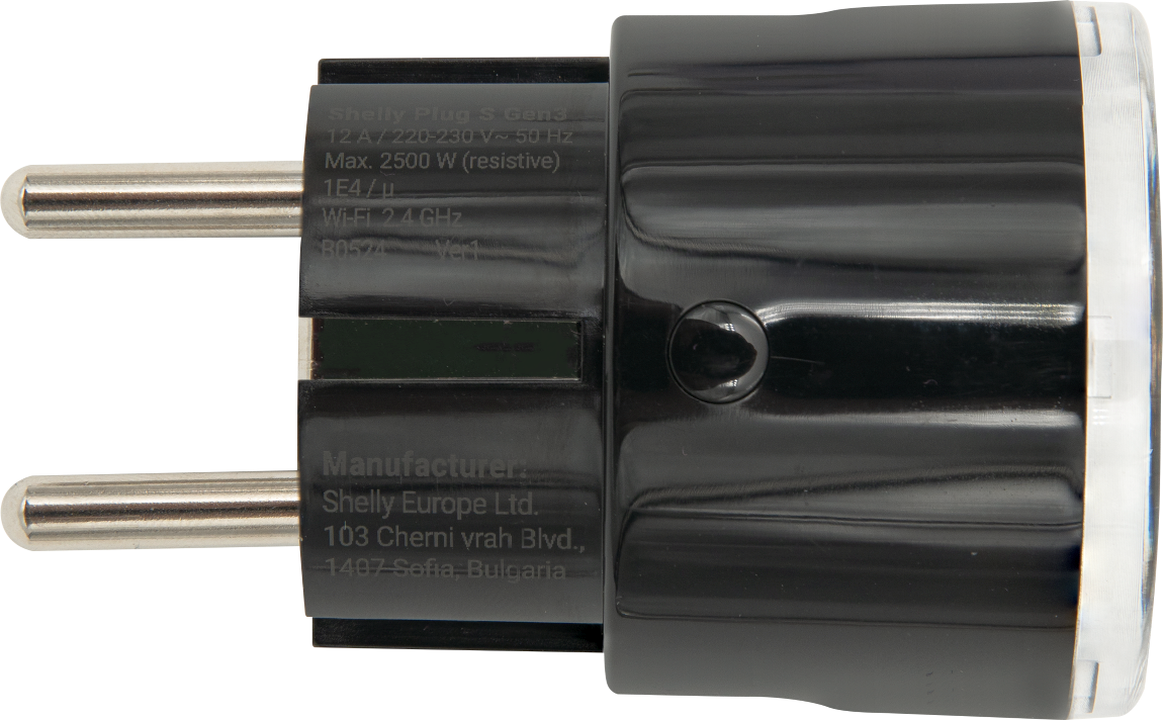 Shelly Plug S Gen3 smart plugg med måling, svart