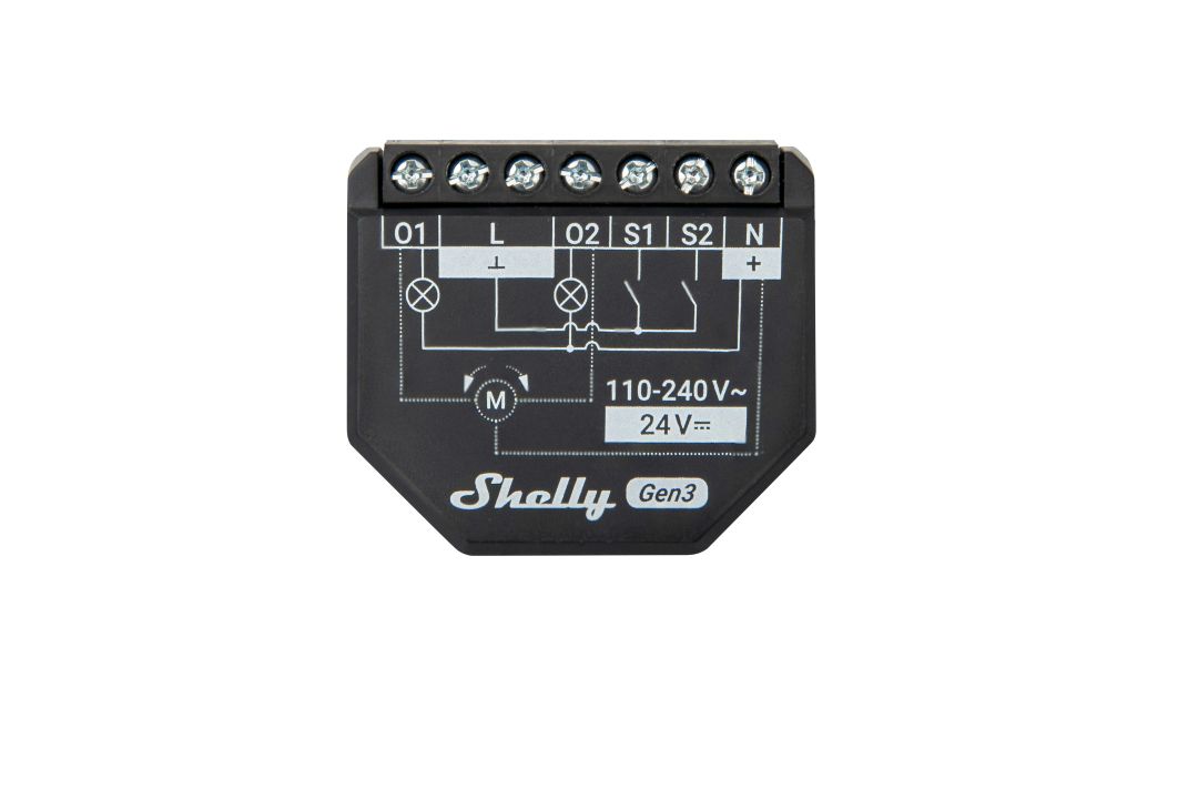Shelly 2PM Gen3-relé, 2 kanaler med effektmåling, 24 V DC & 230 V