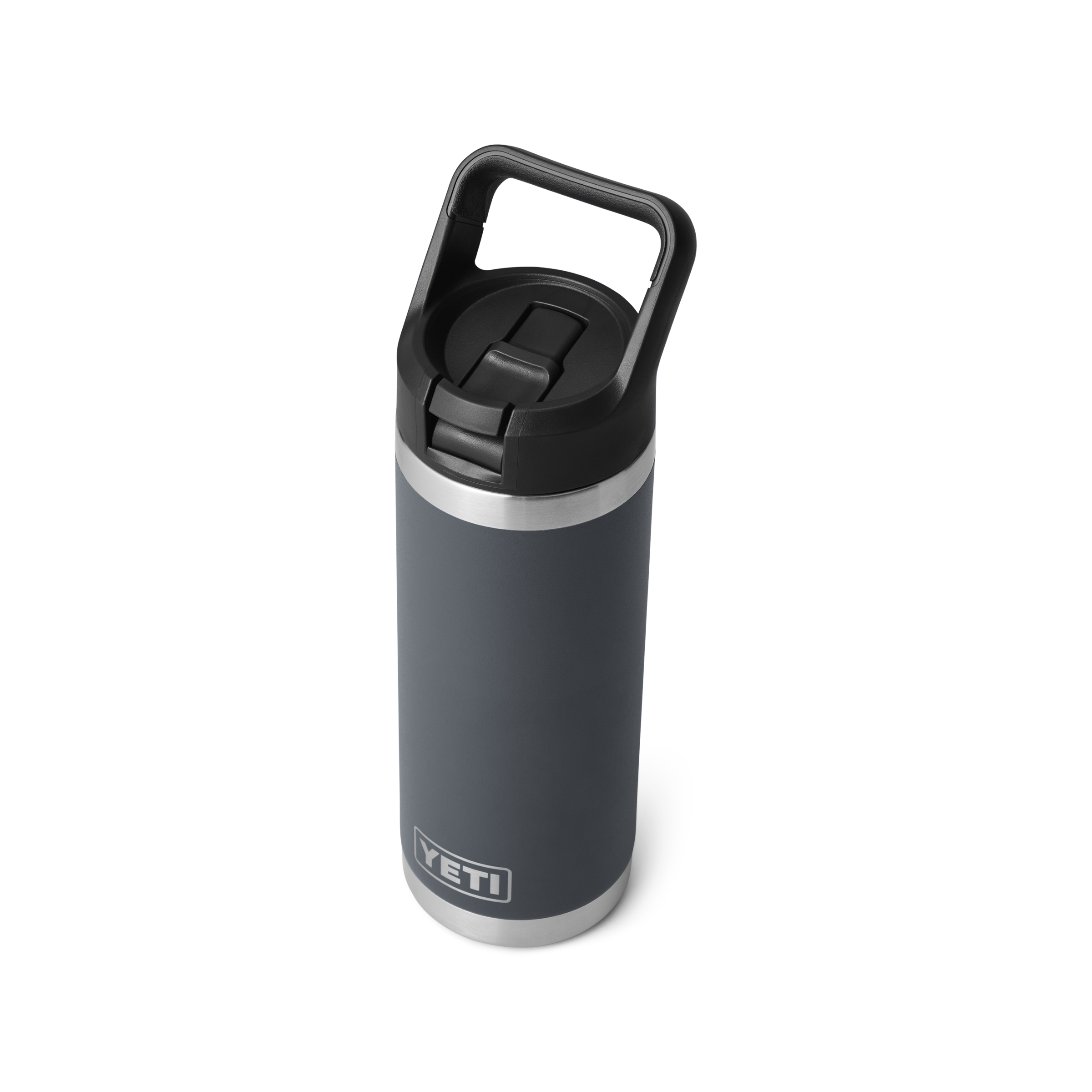 YETI Rambler 18 oz Straw Bottle Charcoal three-quarter view