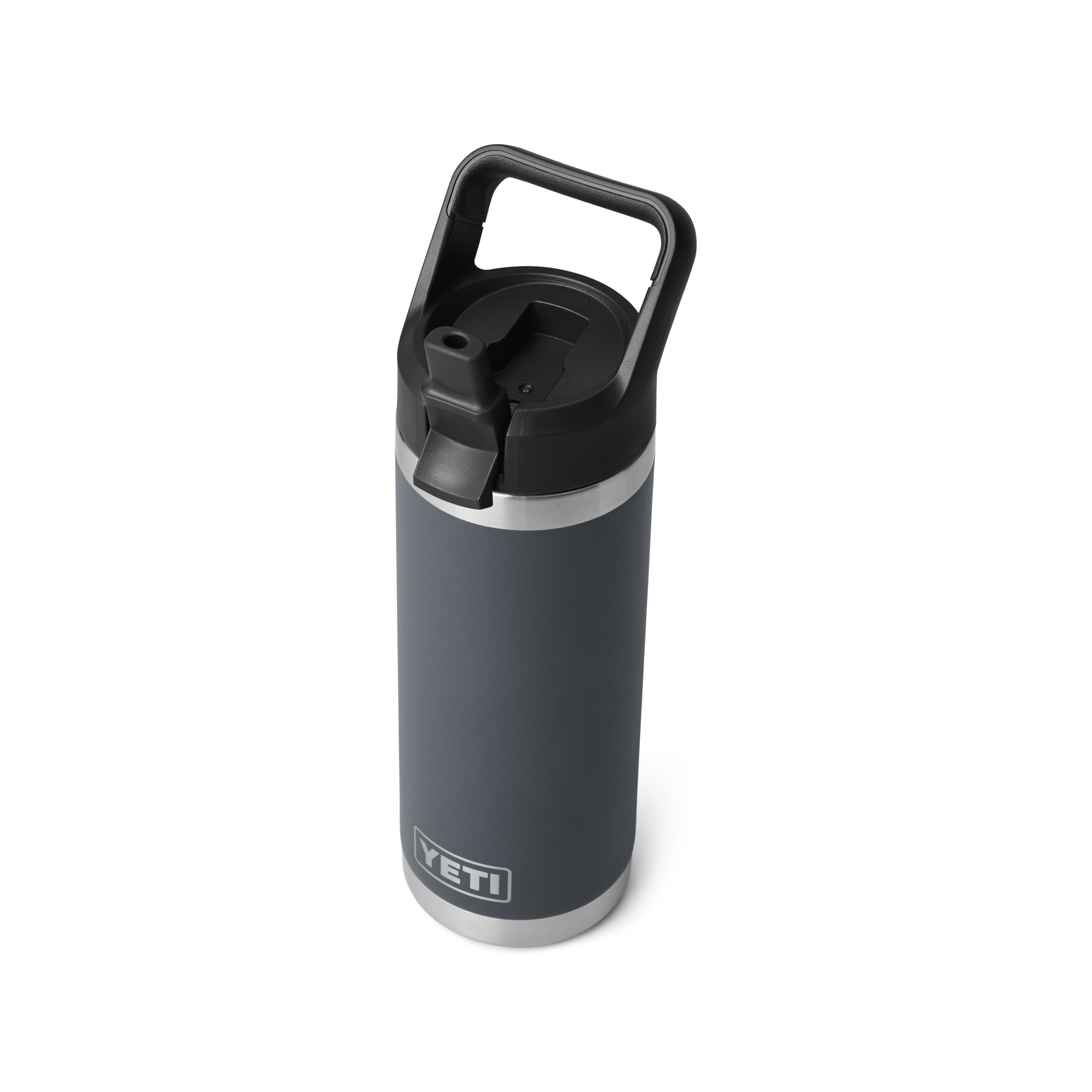 YETI Rambler 18 oz Straw Bottle Charcoal three-quarter view up
