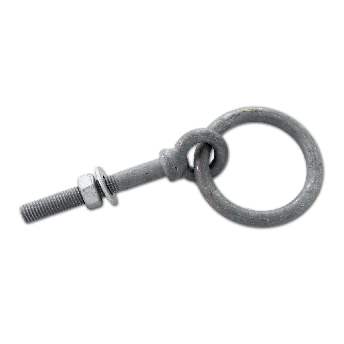 Galvanised mooring ring on a threaded eye bolt with nut and washer