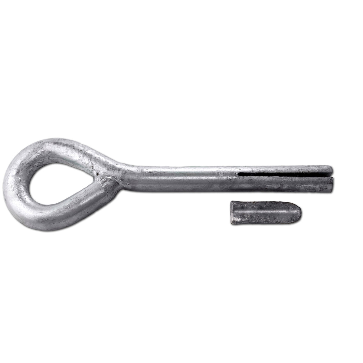 Galvanised rock anchor ring with driving wedge