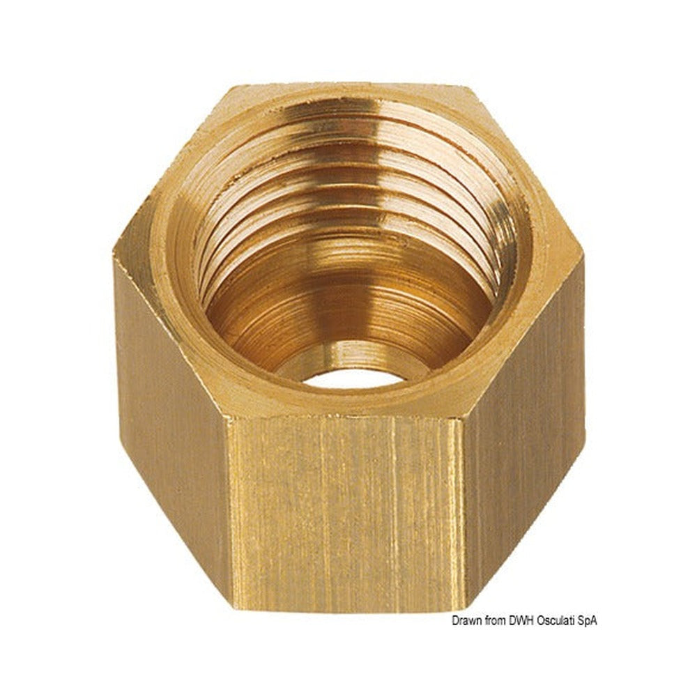 Brass nut for 8-mm copper tube, M14 x 1.5F pitch.