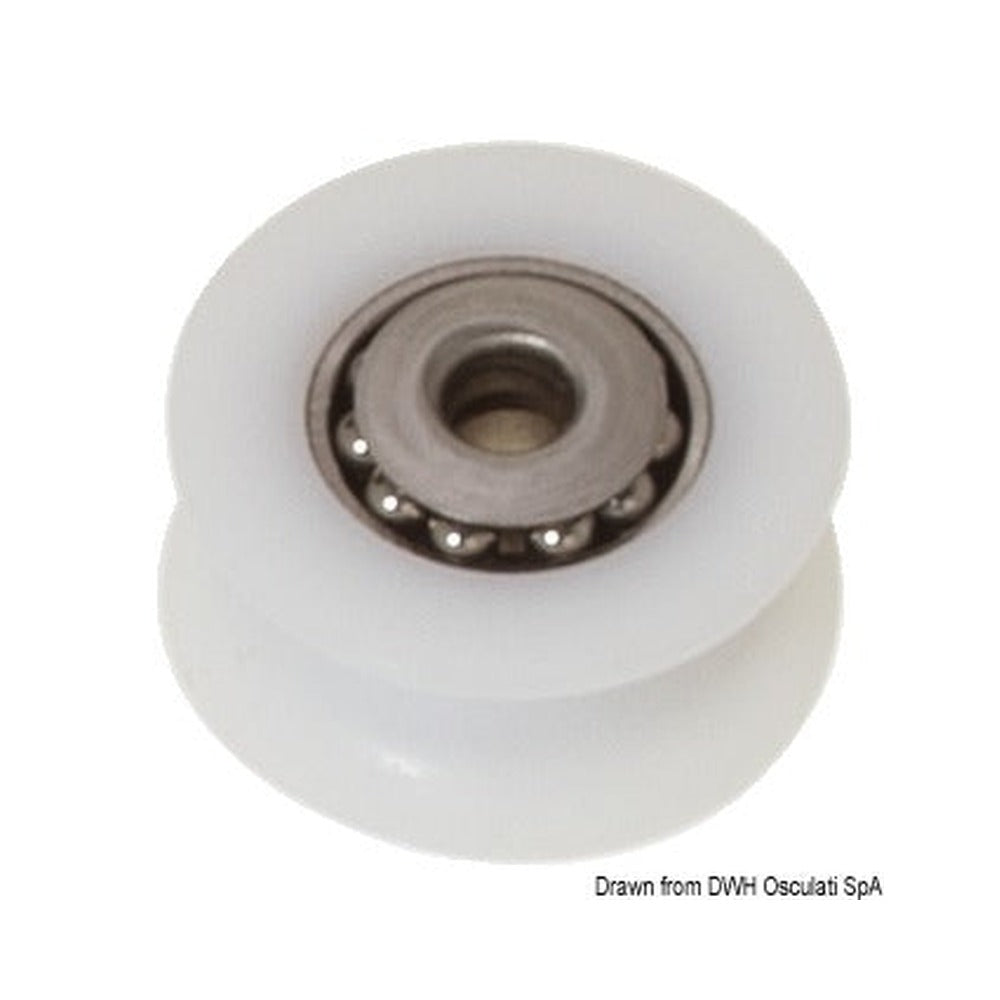 Delrin® sheave with stainless steel caps and ball 