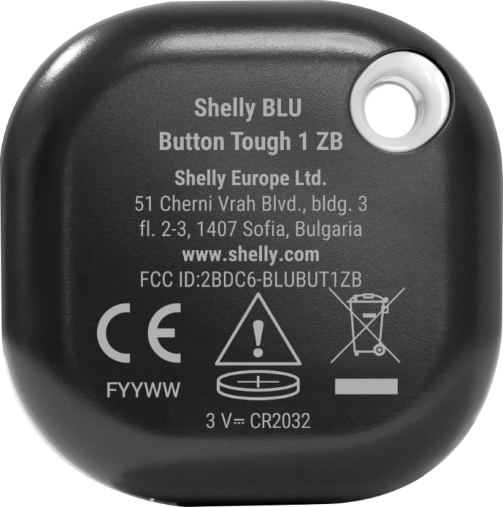 Shelly Blu ZB Button Tough -tilannepainike, Bluetooth/Zigbee, musta